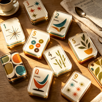 Tuiles de mahjong américaines en acrylique à 4 couches, motif atomique rétro, tuiles de jeu de mahjong pour les jeux de loisirs en intérieur