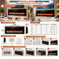 Cheminée électrique murale ultra-mince de 50 pouces certifiée CE, 1500W, avec télécommande, thermostat et flamme réaliste pour la maison et l'hôtel