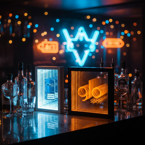 Boîte à lumière LED 3D à effet miroir infini, présentoir de comptoir en acrylique lumineux avec logo personnalisé pour bar, <span class=keywords><strong>club</strong></span>, magasin de détail, publicité - Product Image 1