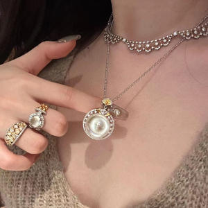 Collar de Plata Pura S925 Estilo Chino con Fideos de Huevo, Jade Blanco con un Toque Sencillo y Sofisticado, Collar de Perlas Pequeñas y Frescas - Product Image 1