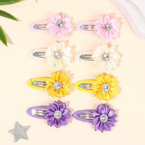 CN 8PCS Mini Pinces à <span class=keywords><strong>Cheveux</strong></span> Florales en Satin Printemps-Été, Multicolores, à Pression, pour Filles, Coiffure de Mariage - Product Image 5
