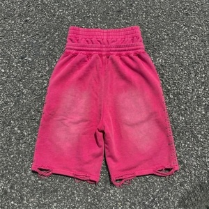 Pantalones Cortos Bermuda de Algodón Rosa para Hombre, Cintura Alta, Cordón Ajustable, Estilo Casual, Dobladillo Desgarrado, Tejido de Punto, Transpirable, Color Sólido - Product Image 2