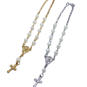Ouro e prata banhado Rosário Colar com pérola Beads Maria Crucifixo Pingentes Igreja Católica Oração Presente para aniversários - Product Image 2