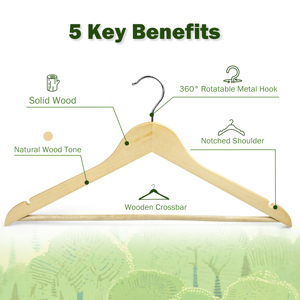 Appendiabiti in Legno Massello di Grado A WOODSTAR, Antiscivolo, per Risparmio di Spazio in Negozi, Supermercati, Bagni e Uso Esterno - Product Image 3