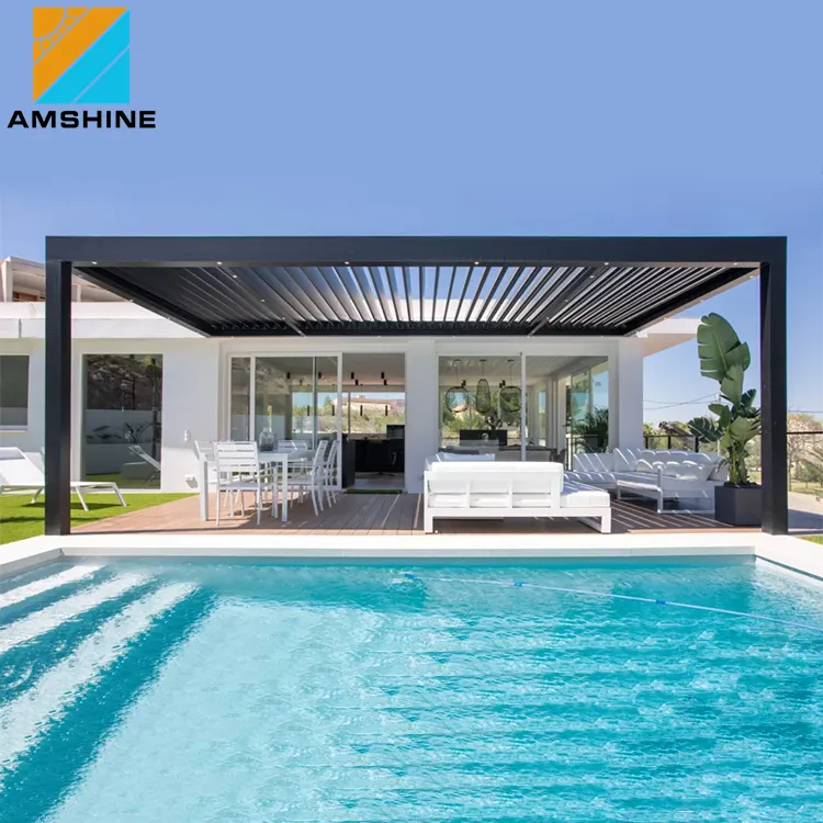 आधुनिक आउटडोर मंडम एल्यूमीनियम निविड़ अंधकार लौवर छत 8x8 मुक्त खड़े Sunrooms घरों के लिए स्विमिंग पूल