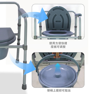 Non Slip <b>Commode</b> <b>Chair</b> With Built In Bedpan Height Adjustable For Seniors Grey High Carbon Steel Bathroom Safety Equipment - Product Image 2