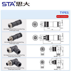 M12 plastik düz açılı montajlı S kod tipi erkek kadın PG9 PG11 Metal güç tipi konnektörler 2 3 4 Pins - Product Image 5