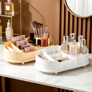 Pink Rotating <b>Makeup</b> Organizer 360 Degree Cosmetic Storage <b>Box</b> Multi Compartment Vanity Brush Holder Countertop Tray - Product Image 3
