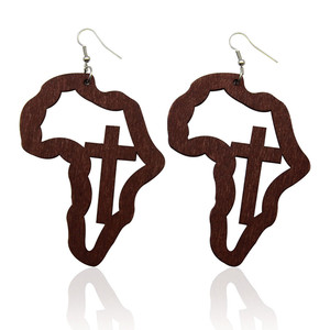 Mode Creative Designer Boucles D'oreilles En Bois Magique <span class=keywords><strong>Afro</strong></span> Filles Symbole Creux Afrique Carte Pendentif Boucles D'oreilles - Product Image 2
