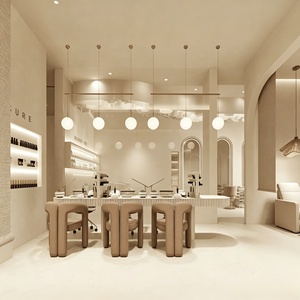Custom Beauty Hair Salon Manicure Shop Furniture Interior Design Full Room Renovation Nail Salon <b>Station</b> Barber Store Decoration - Product Image 1