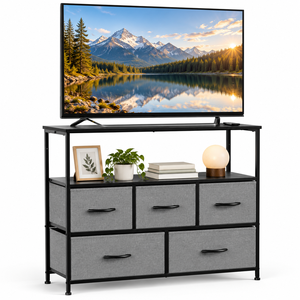 Meuble de rangement haut en tissu avec tiroirs et plateau en bois, idéal pour chambre, placard, chambre d'enfant, entrée et chambre des enfants - Vente en gros - Product Image 2