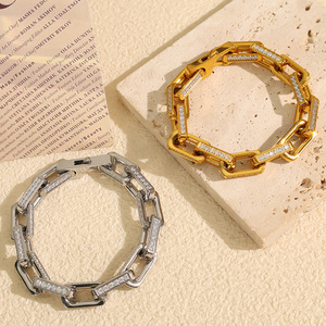 สร้อยข้อมือโซ่หนาฝังเพทายสไตล์ยุโรปชุบทองเหล็กไทเทเนียมสำหรับผู้หญิงแฟชั่นเครื่องประดับของขวัญการออกแบบทางเรขาคณิต - Product Image 1