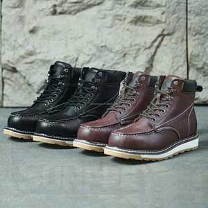 <span class=keywords><strong>Stivali</strong></span> di Sicurezza EN20345 <span class=keywords><strong>S3</strong></span> in Pelle Marrone-Rossa con Motivo Litchi, Modello Cowboy a Mezza Gamba con Suola Good Welt - Product Image 3