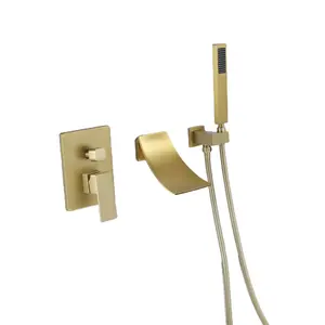 Wholesale Bathroom Shower 59% Solid Brass Brushed Gold In-wall Thermostatic Brass Shower Mixer