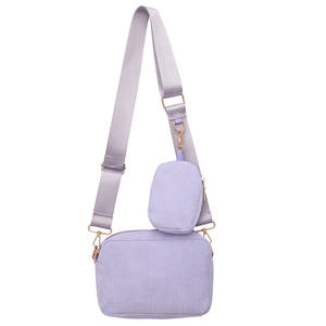 Sac à bandoulière, petit sac, petite pochette amovible, sac de voyage, sac de course, sac à bandoulière en velours côtelé à rayures pour filles - Product Image 5