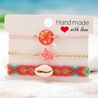 Accessoires de mode pour femme, style bohème coloré, vacances d'été, vie marine, bracelet et collier tressés.