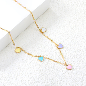 Collar de acero inoxidable con forma de corazón, cadena dorada, colgante multicolor para mujer, regalo de joyería. - Product Image 3
