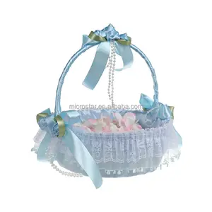 Blue Lace Wedding Flower Basket Girls Satin Flower Basket Western Ceremony Flower Girl Basket Wedding Supplies Party Supplier