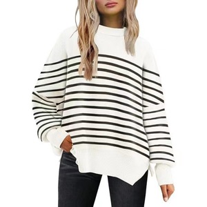 Manifattura stile personalizzato o Logo ODM moda donna girocollo <span class=keywords><strong>maglia</strong></span> manica a pipistrello stile coreano Casual <span class=keywords><strong>maglia</strong></span> con spacco laterale Pullover - Product Image 4