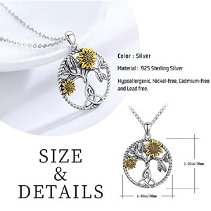 Yiwu, suministro de joyería, dos tonos de Metal, árbol de la vida redondo, flor de Margarita, nudo celta, colgante, collar para niñas - Product Image 4