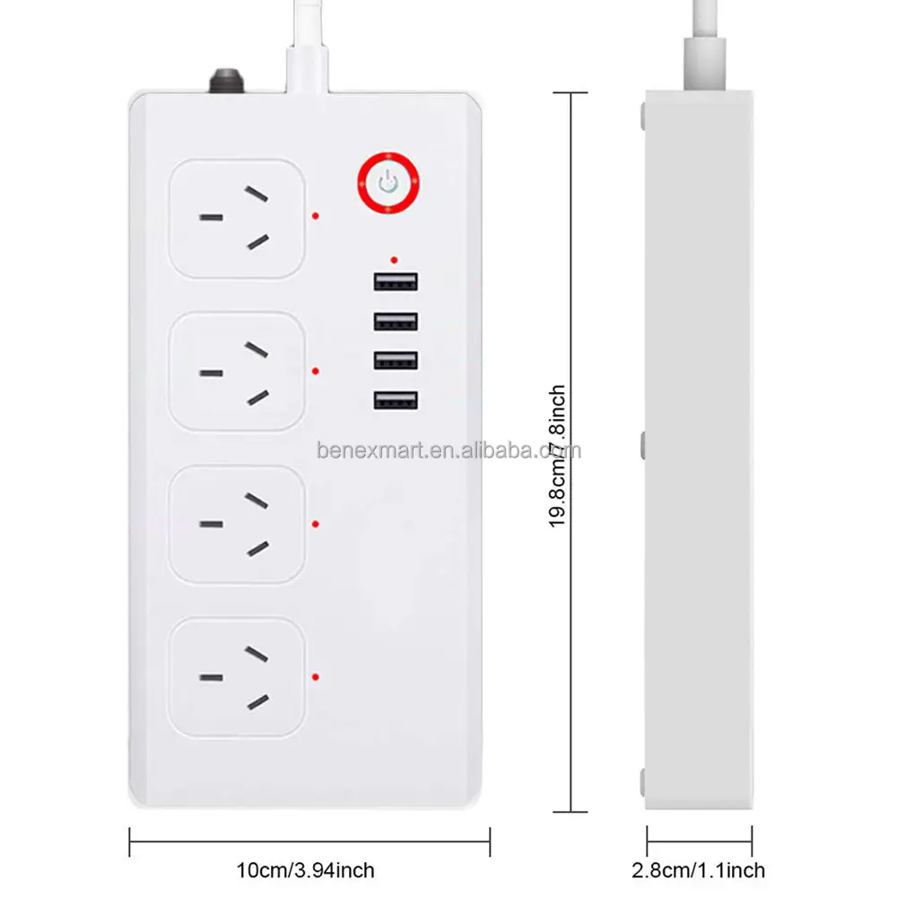 Benexmart 5V AU Smart Power Strip Work with Alexa Google Home Plug USB WiFi Surge Protector Multi Outlet Extender Charging Ports