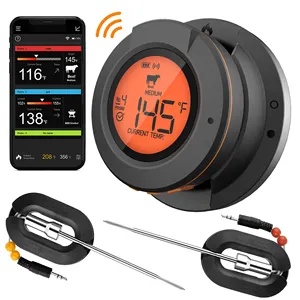 Termometer panggangan nirkabel Bluetooth dengan 2 pemeriksaan daging, termometer panggangan bbq portabel