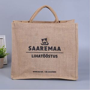 Bolsa de Yute Ecológica con Logotipo Personalizado, Bolsa de Playa Reutilizable de Arpillera Laminada, Bolsas de Compras de Hesse con Patrón de Letras Impresas en Serigrafía - Product Image 2