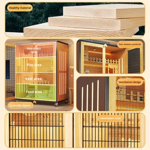 Kattenvilla voor thuisgebruik, milieuvriendelijk, extra groot, ruimte voor vrije beweging, houten deur, kattenkooi, nest, balkon, kattenopvang, huisdierhuis, geschikt voor alle seizoenen - Product Image 3