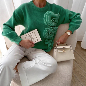 เสื้อสเวตเตอร์คอกลมลายบล็อกสี 3 มิติสำหรับผู้หญิงรุ่นใหม่ล่าสุดประจำฤดูใบไม้ร่วง/ฤดูหนาว - Product Image 5