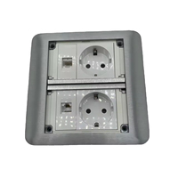 Prise de sol double porte dissimulée JP22-L en acier inoxydable EU+NET+deux broches avec ports USB-A/Type-C IP45 pour bureaux