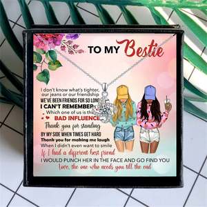 Tryme regalo al <span class=keywords><strong>mio</strong></span> Bestie per sempre collana con ciondolo a quattro foglie di strass in argento con strass a forma di quadrifoglio per una ragazza - Product Image 3