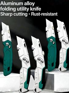 Couteau utilitaire pliant en alliage d'aluminium, robuste, multifonction, pour papier peint et électricien, avec rangement de lames, 175 mm - Product Image 2