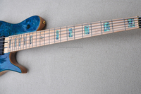 Guitare basse électrique Flyoung Musical Instruments bleue à 5 cordes, manche traversant le corps