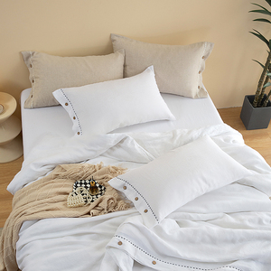 OEM Custom White Linen Bedsheet <strong>Set</strong> With Floral Embroidery Natural Three-Piece Luxury Breathable <strong>Bedding</strong> For Homes All Seasons - Product Image 6