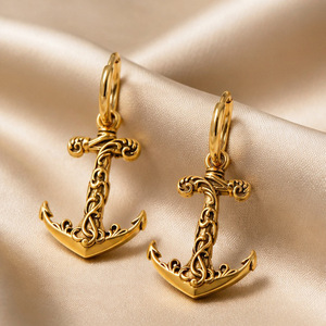 Boucles d'oreilles ancre yunnique en acier inoxydable pour hommes, style punk, bijoux streetwear hip-hop, design géométrique - Product Image 1