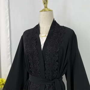 Oferta Especial Ramadán: Abaya Negra para Mujer con Bordado Floral y Chifón, Puños Grandes, Estilo Modesto para Eid, Modelo 1963 # - Product Image 2