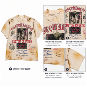 T-shirt Mud Wash Bone en coton épais, motif vieilli, coupe ample, style streetwear, personnalisé, vintage, à manches courtes, pour homme - Product Image 3