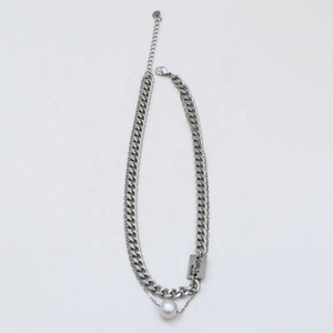 Cadena gruesa plateada <span class=keywords><strong>de</strong></span> acero inoxidable con ajuste <span class=keywords><strong>de</strong></span> 15-17 pulgadas <span class=keywords><strong>de</strong></span> moda 2025 y <span class=keywords><strong>collar</strong></span> <span class=keywords><strong>de</strong></span> <span class=keywords><strong>perlas</strong></span> naturales <span class=keywords><strong>de</strong></span> agua dulce Edison - Product Image 6