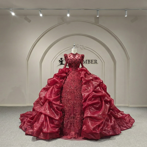 Vestidos de novia rojos Mc004 Red Princess para novia, con cuello alto, encaje, cuentas de ilusión, Vestido De Noiva Jancember - Product Image 2