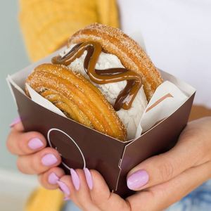Biodegradable Custom Crepes Paper Cone Takeaway Snacks Boxes Waffle Bakery Churros <b>Donut</b> Paper Packaging Box With Dip Cups <b>Tray</b> - Product Image 3