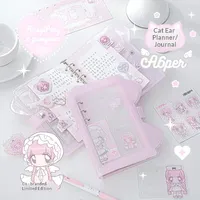 Carnet à feuilles mobiles A6 RosyPosy Pumpum Cat Ear, rose à pois transparent, style coréen mignon pour jeunes femmes, agenda