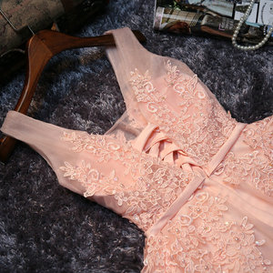 Cocktail Dress Strapless A-Line Chiffon Lace Pink Adult Party Wear - Product Image 3