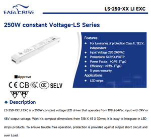 ไดรเวอร์ LED แรงดันคงที่ EAGLERISE LS-250-XX LI EXC 250W 24V 48V  แหล่งจ่ายไฟ 220-240VAC สำหรับไฟ LED รับประกัน 5 ปี - Product Image 2