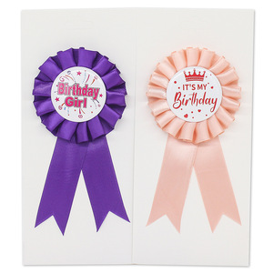 Birthday Ribbon Corsage For Kids Party Decorations Round Plastic Badge Birthday Boy Girl Theme Indoor Use Wholesale - Product Image 3