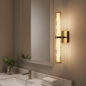 Applique murale moderne en cristal K9, 19,7'' avec abat-jour cylindrique ambre en bronze doré, LED, pour salle de bain, chambre et salon - Product Image 2