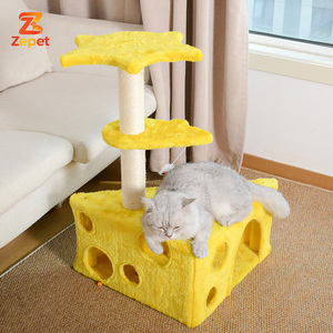 Arbre à chat moderne en bois multicolore avec griffoir et maisonnette pour chat, de haute qualité - Product Image 4