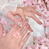 Uñas postizas de lujo Micoz, color rosa francés, edición limitada de temporada de flor de cerezo, con incrustaciones acrílicas hechas a mano, en formas almendradas/café cuadrado/cuadradas