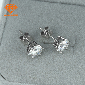 14k/18k مجوهرات من الذهب الأبيض/المجوهرات جولة شكل مويسانيتي الأحجار الكريمة القرط - Product Image 6