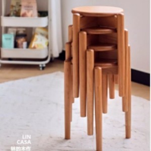 Solid Wood Cherry Wood Stackable Round <b>Stool</b> Nordic Minimalist Style Home Use Dressing <b>Stool</b> - Product Image 2