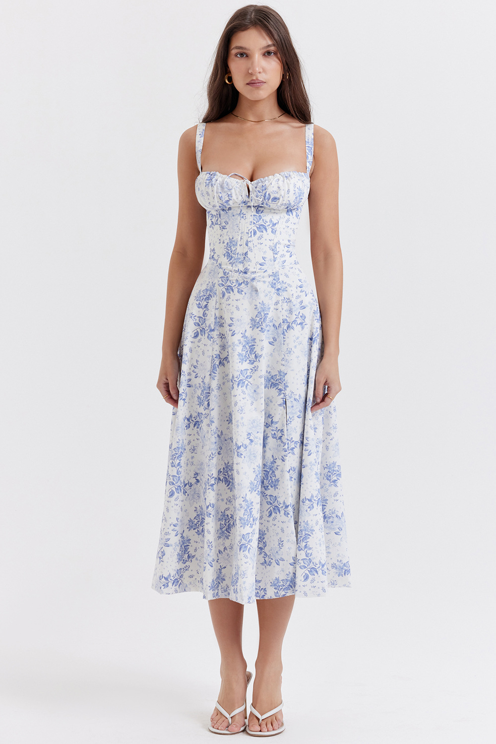 White blue flower midi